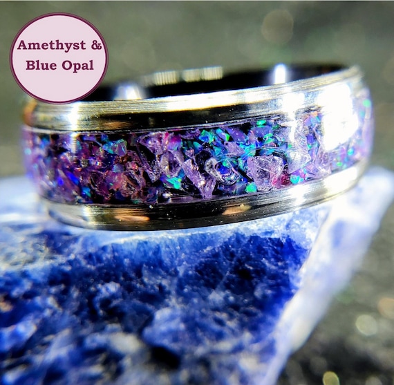 Amethyst Blue Opal Ring Wedding Ring Wedding Band Promise Ring