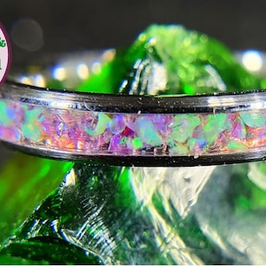 4mm Rose and Green Opal Ring Wedding Ring Wedding Band Promise Ring Propoal Ring Engagement Ring Engagement Band Ring for Her Ring for Him