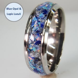 Lapis Lazuli & Blue Opal Ring Wedding Ring Wedding Band Promise Ring Proposal Ring Engagement Ring Engagement Band Ring for Her Ring for Him