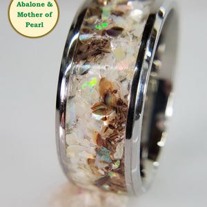 Abalone Shell Ring Band for Men, Beachy Wedding Band Men, Mother of Pearl Wedding Band for Him, Mother of Pearl Abalone Inlay Eternity Ring