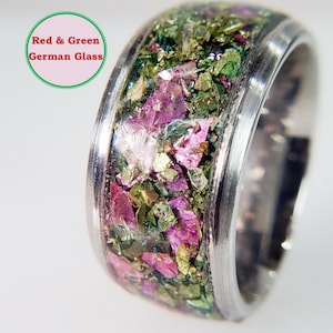 Anel de vidro alemão rosa e verde, aliança de casamento, aliança de compromisso, anel de proposta, anel de noivado, anel de noivado para ela