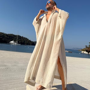 New Design ! Sheer caftan / Mens caftan Linen authentic CAFTAN for men / greek style kaftan / loose kaftan / band collar caftan