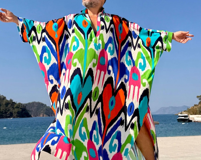 New Design! Mens Kaftan / ikat viscose greek style kaftan for men /  long tunic pool party caftan