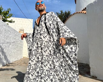 Mens tropical viscose kaftan , Sexy caftan for men, kaftan, tunic pool party , festival clothing  ponchos burning man palm tree