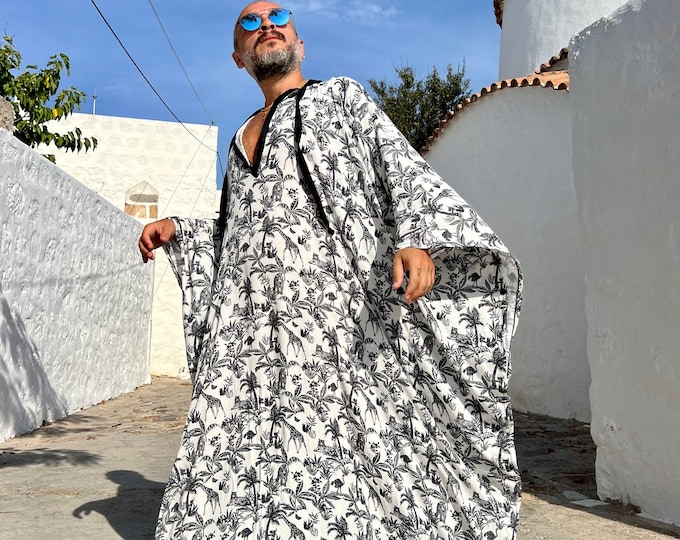 Mens tropical viscose kaftan , Sexy caftan for men, kaftan, tunic pool party , festival clothing  ponchos burning man palm tree