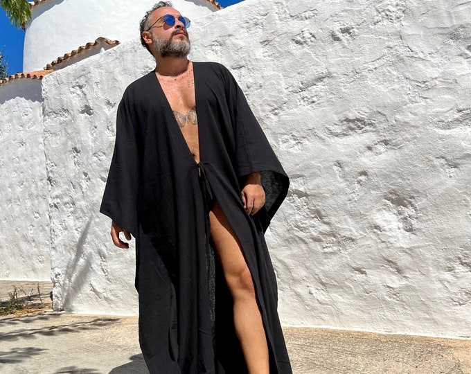 Mens cotton gauze caftan , Robe caftan for men, kaftan festival clothing black white ponchos burning man ancient roman style  caftan