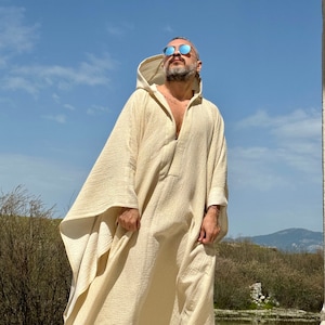 Mens caftan Gold  lightweight cotton gauze  authentic CAFTAN for men /  greek style kaftan / loose kaftan gold