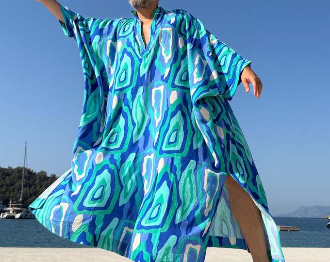 Mens caftan Viscose caftan for men, kaftan tunic pool party , plus size kaftan lgbt pride kaftan boho wedding kaftan