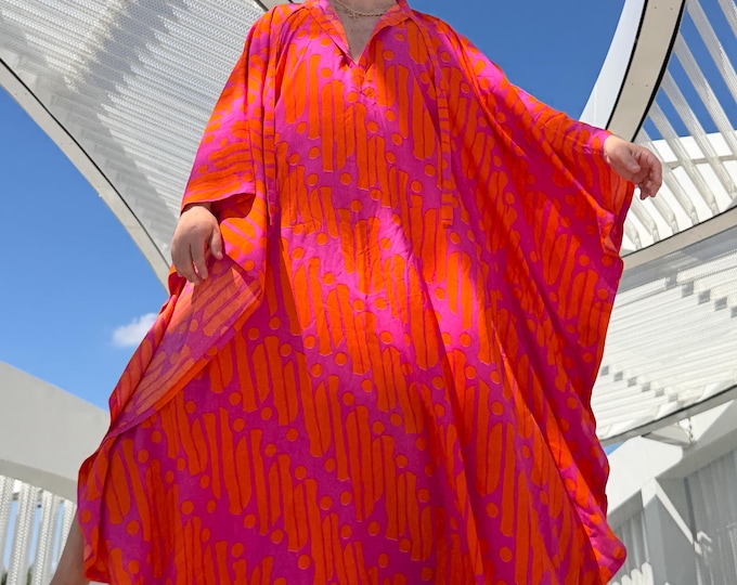 Mens Viscose Geometric Caftan – Lightweight Boho Beach Cover Up