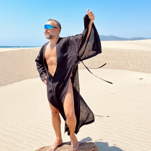 Mens Linen caftan , Sexy caftan for men, kaftan, tunic pool party , festival clothing black white ponchos burning man