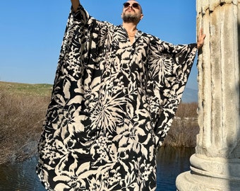 Mens caftan black and beige viscose authentic CAFTAN for men /  greek style kaftan / loose kaftan