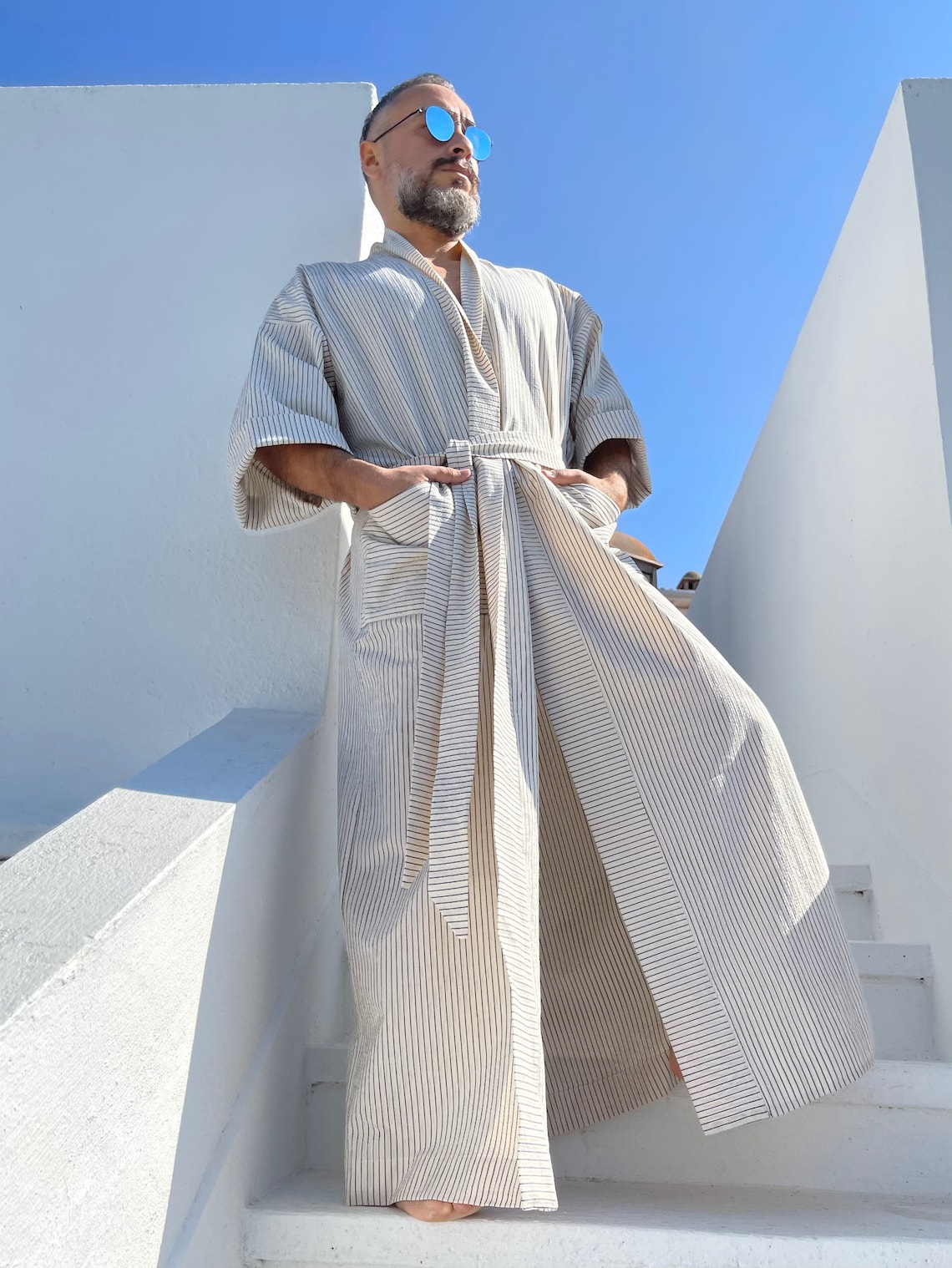 Mens Caftan Cotton Seersucker Robe / Loungewear for Men / Long Etsy