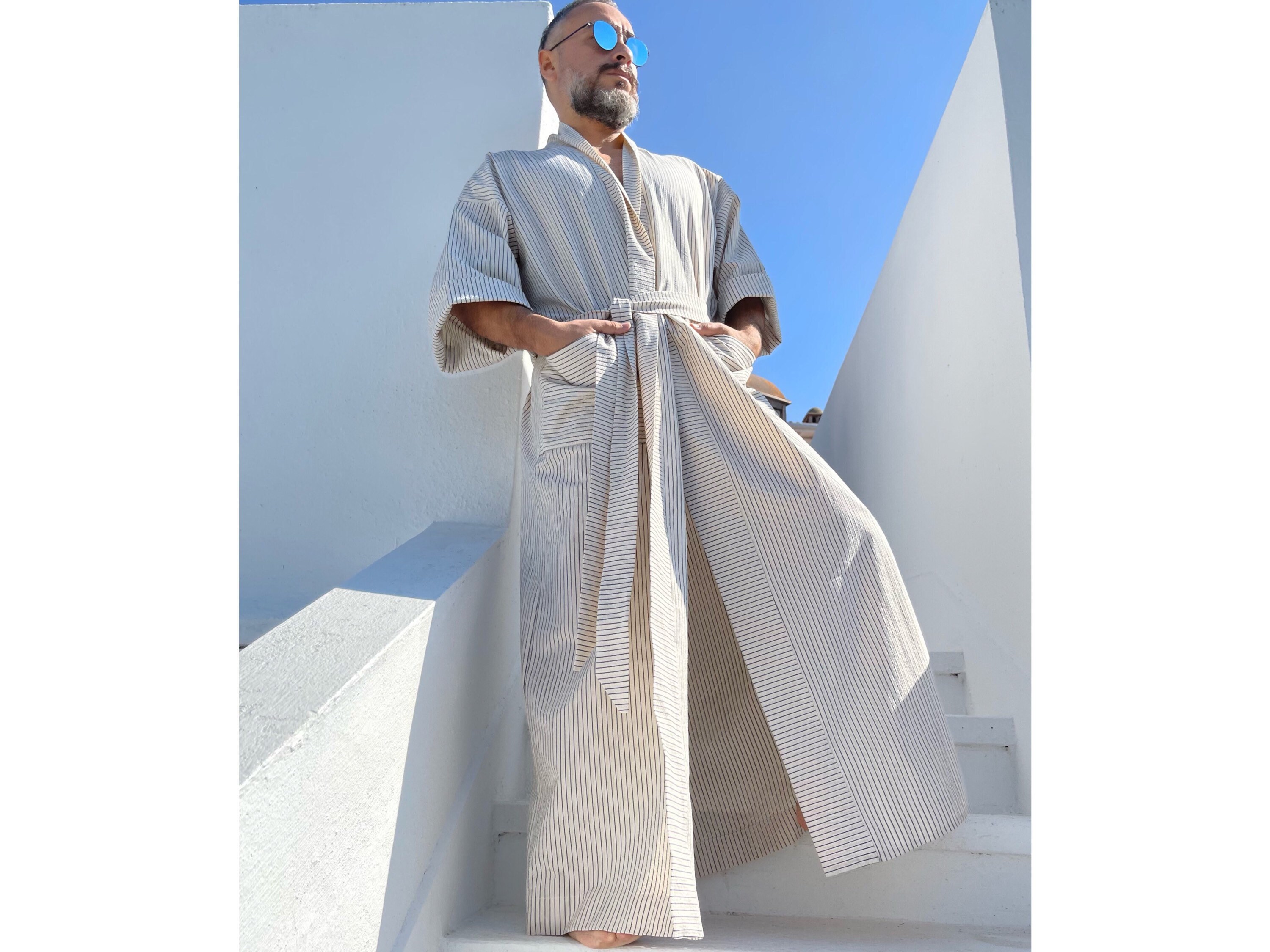 Mens Caftan Cotton Seersucker Robe / Loungewear for Men / Long Etsy