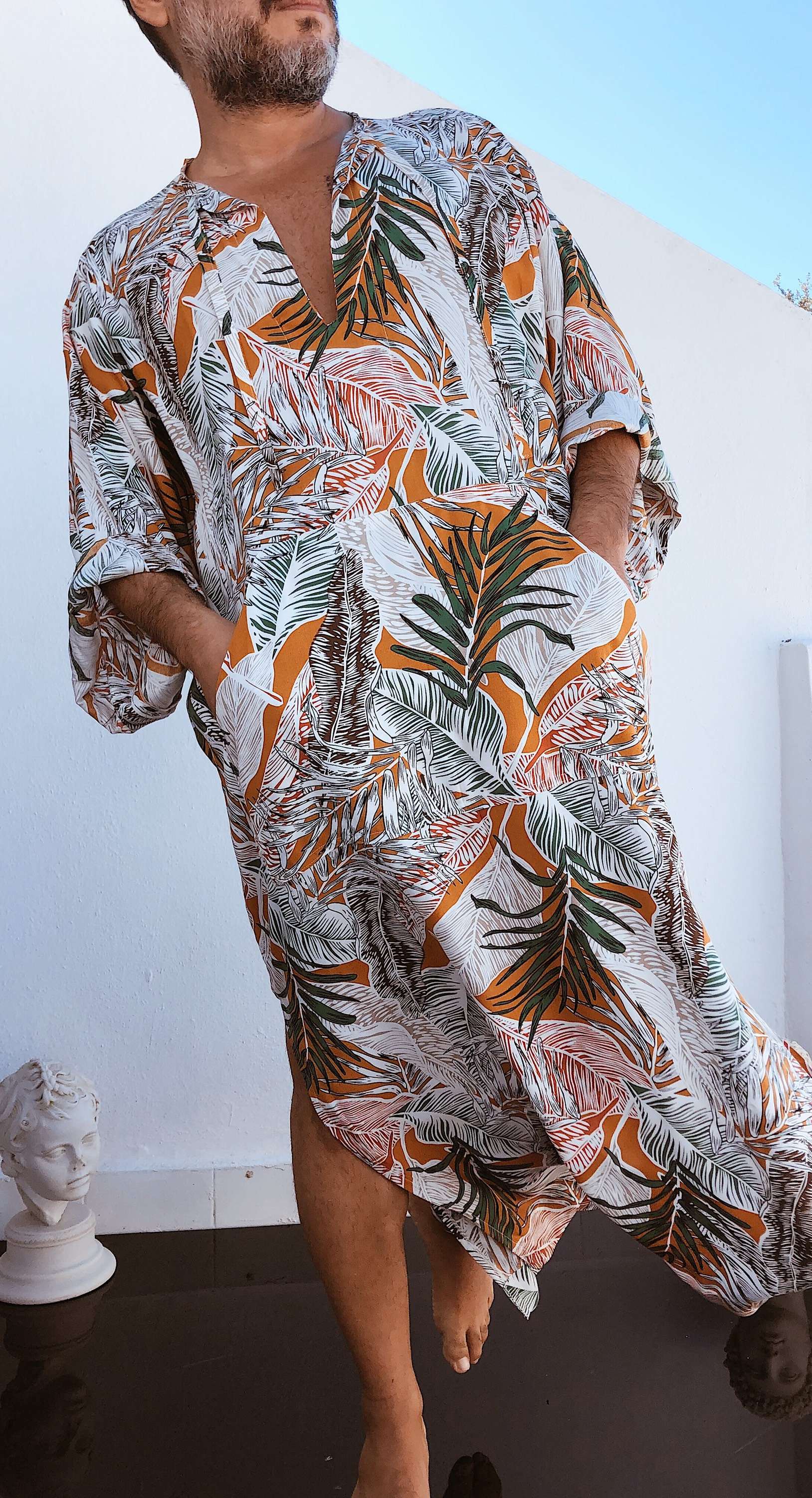 Mens Kaftan palm tree tropical greek GREECE style kaftan for men robe