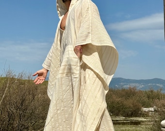 Mens caftan Gold  lightweight cotton gauze  authentic CAFTAN for men /  greek style kaftan / loose kaftan gold striped