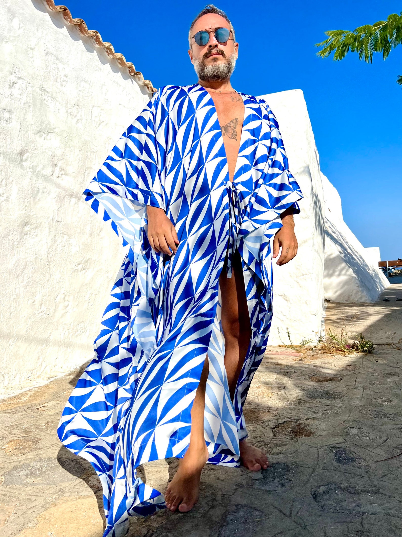 Mens Robe Satin / Long Tunic Kaftan / Tile Kimono / Tile Etsy