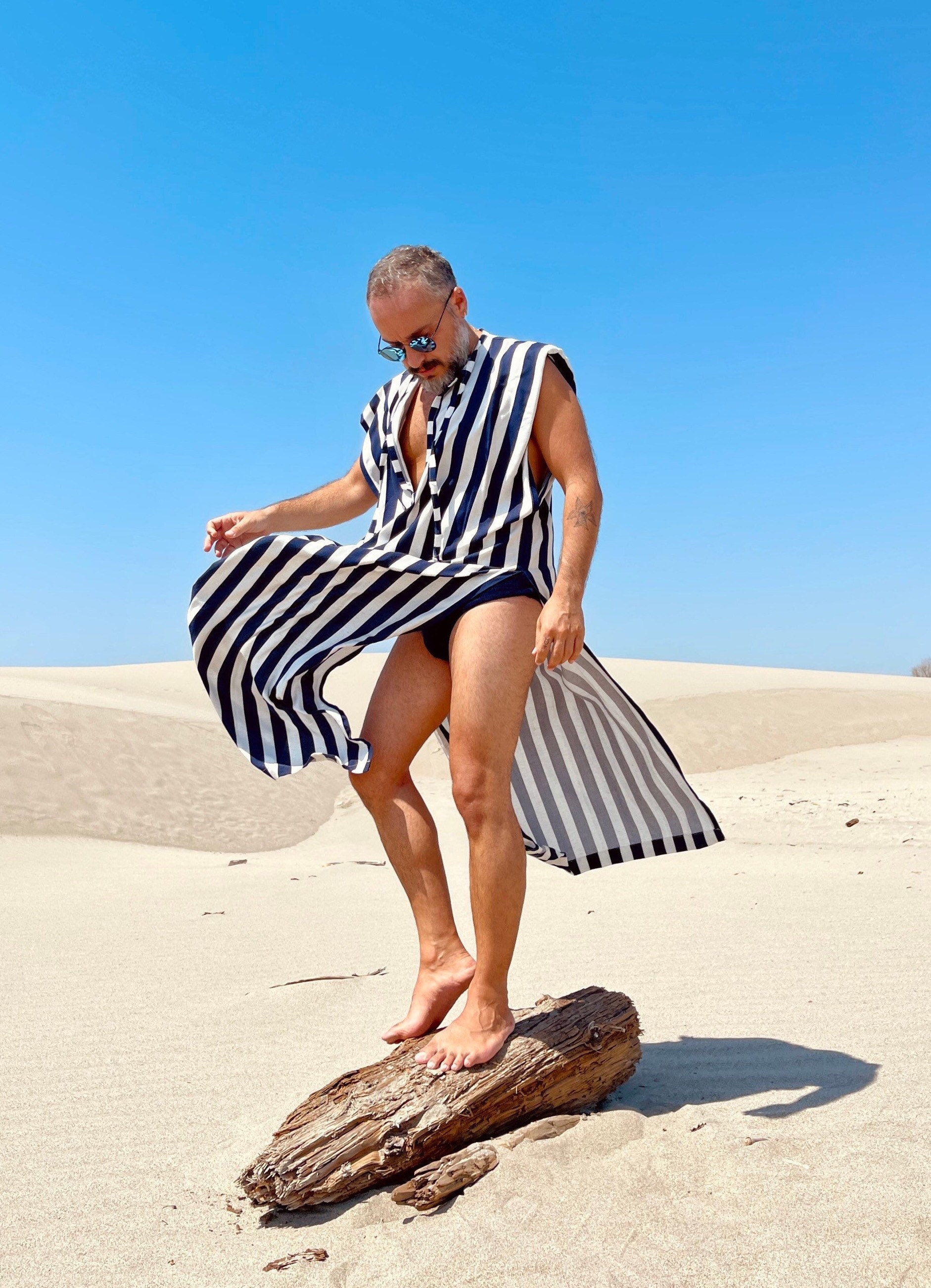 Mens caftan , linen viscose blended Sexy caftan for men, kaftan, tunic pool  party , festival clothing navy blue white ponchos burning man