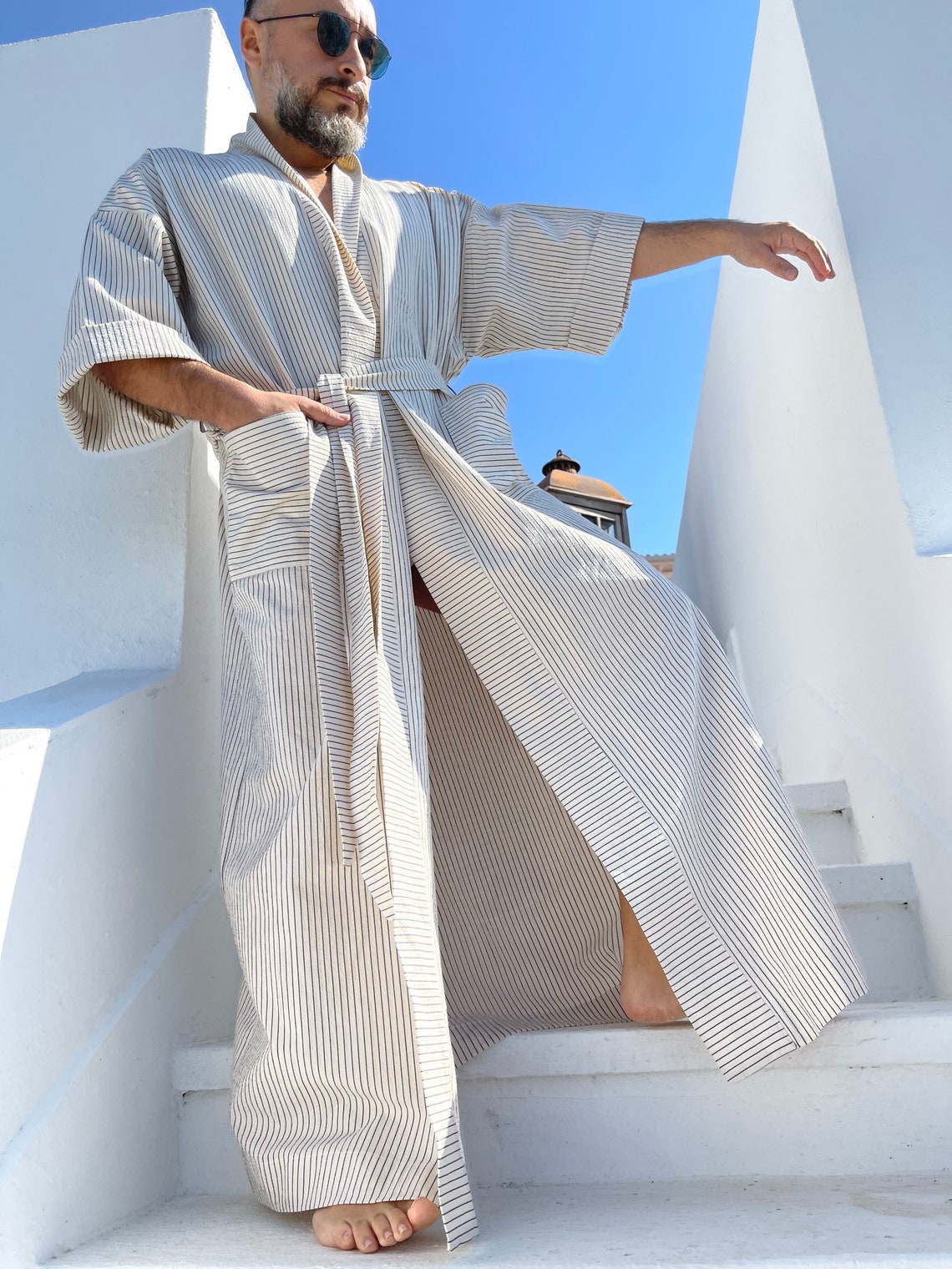 Mens Caftan Cotton Seersucker Robe / Loungewear for Men / Long Etsy