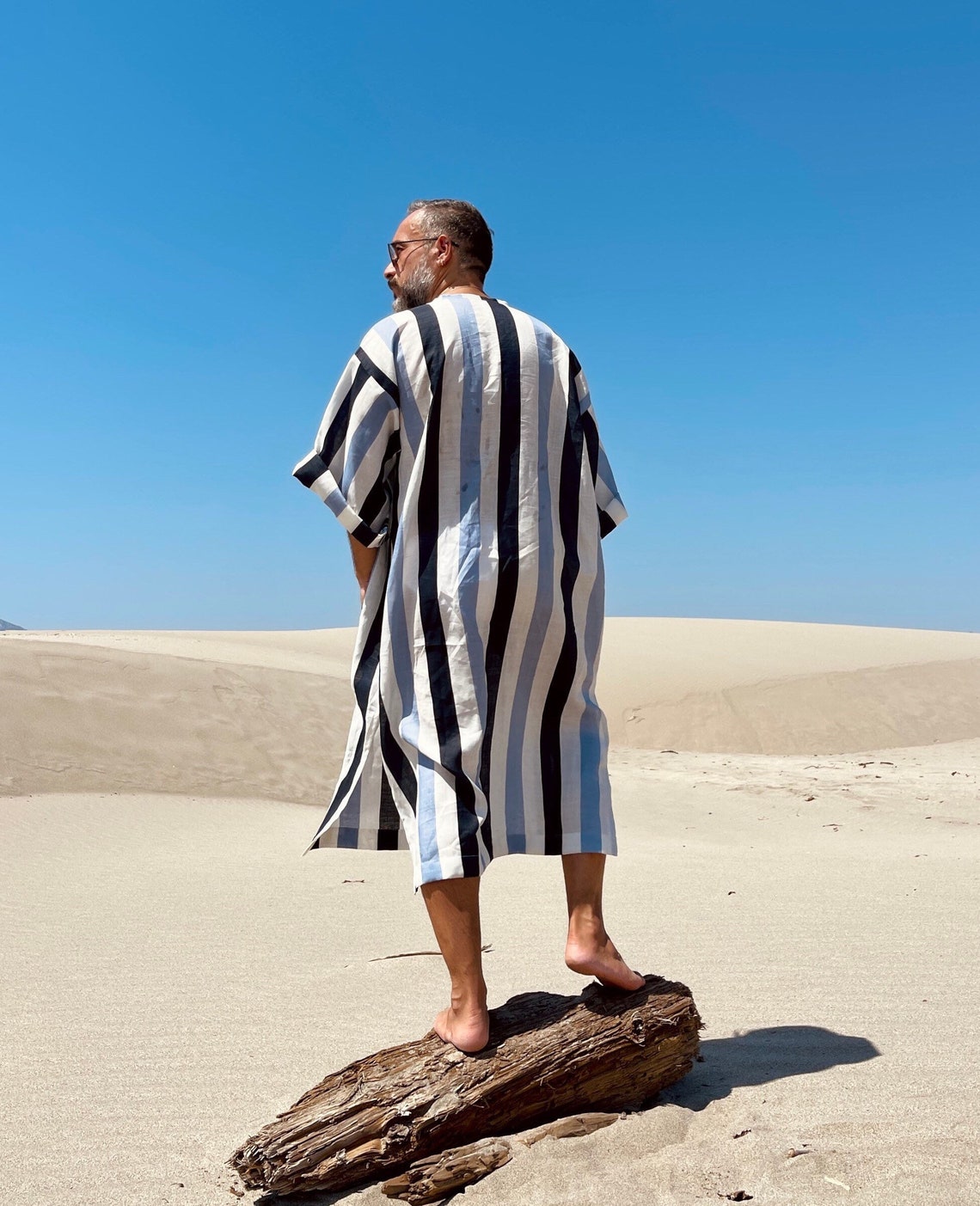 Mens Linen Short CAFTAN / Blue Striped Kaftan for Men / Greek - Etsy