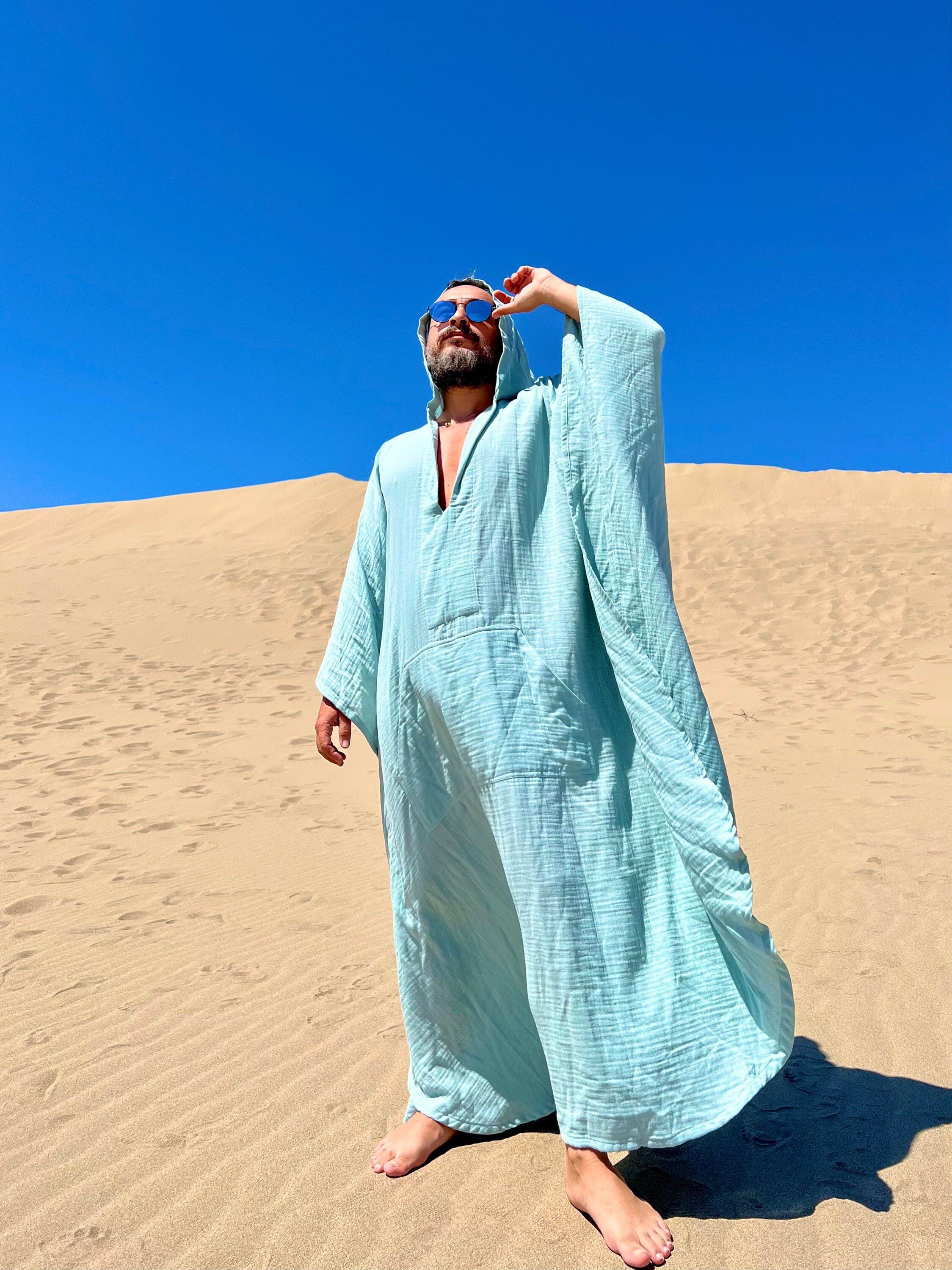 Mens muslin caftan with HOOD / cotton muslin fabric authentic CAFTAN