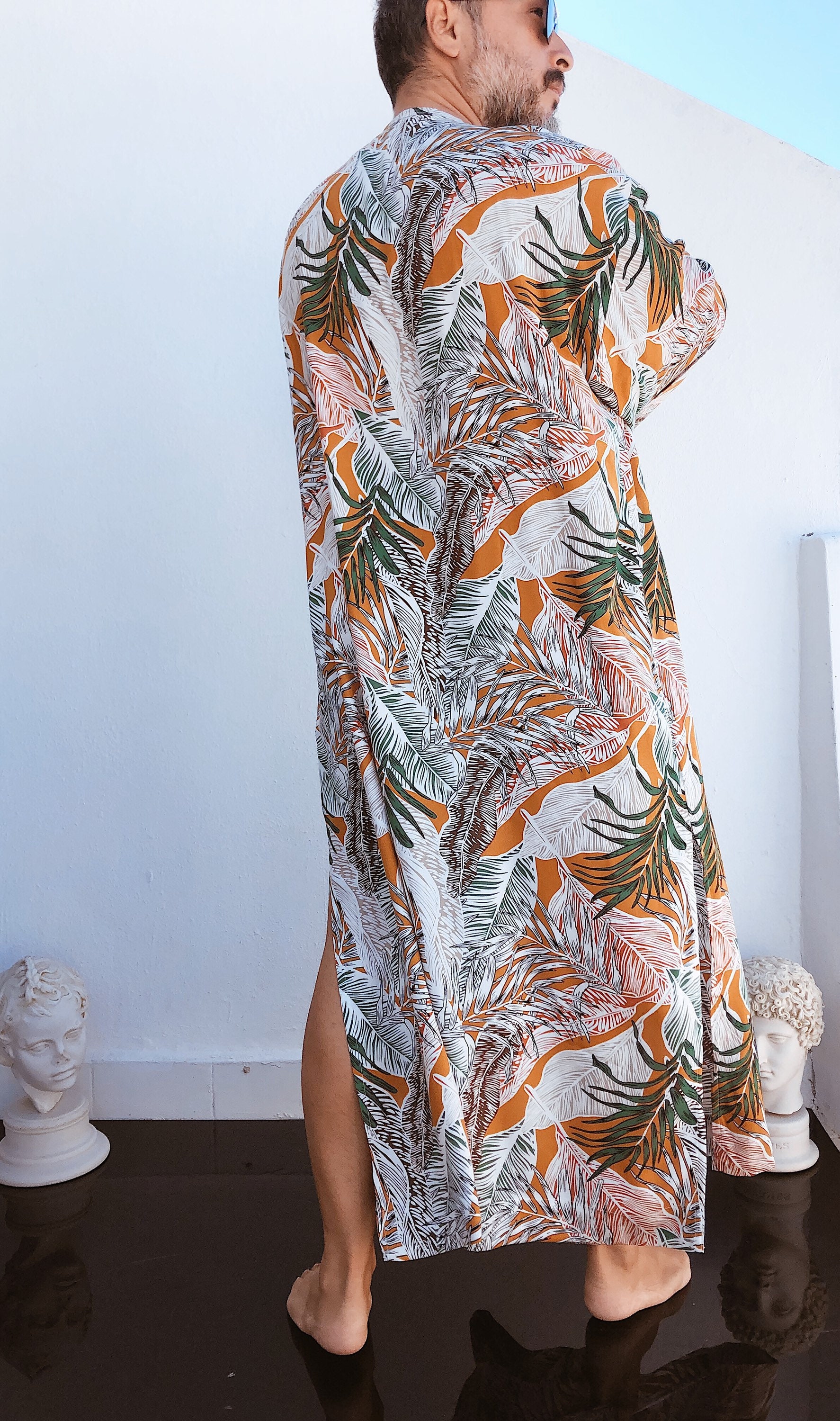 Mens Kaftan palm tree tropical greek GREECE style kaftan for men robe