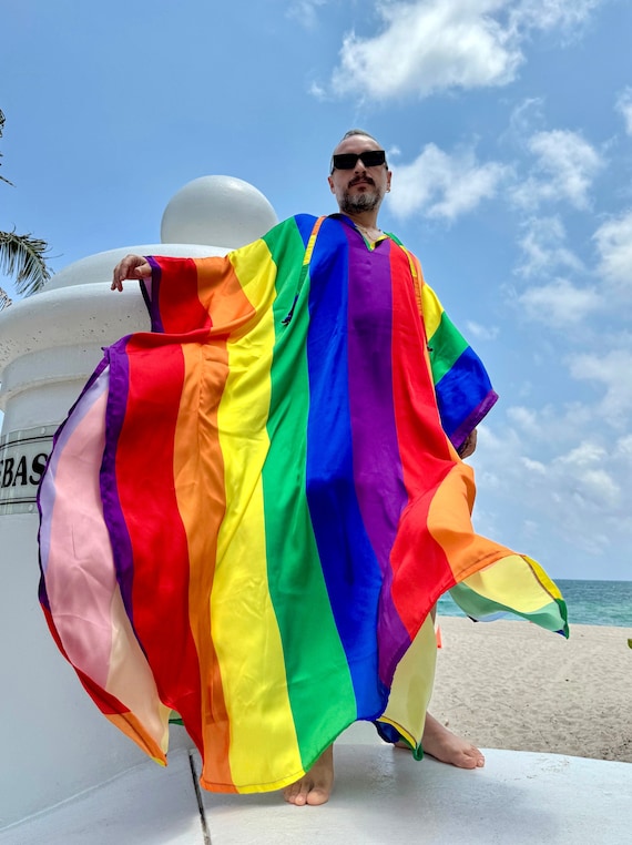 Mens Caftan Lgbt Rainbow Print Caftan for Men Kaftan Tunic Pool Party Billowy Dress Plus Size Kaftan Satin Caftan Etsy UK