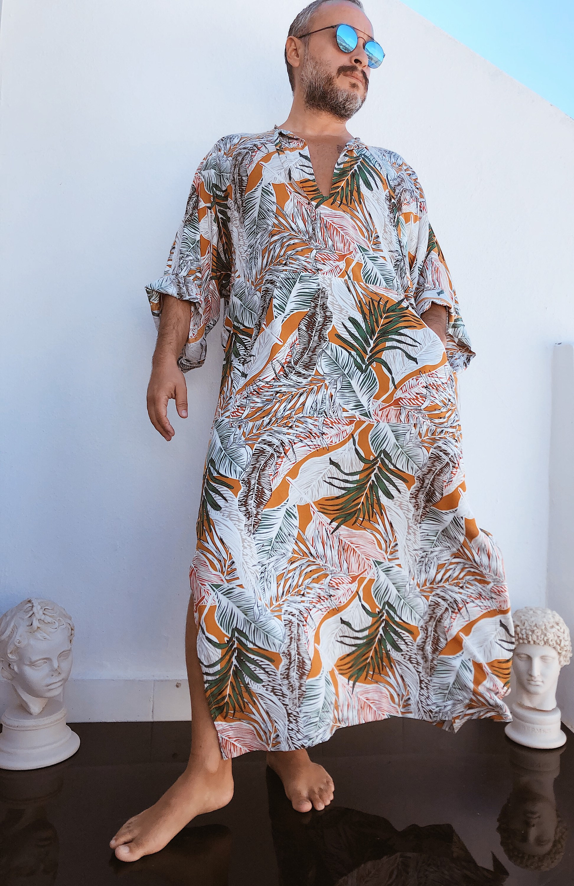 Mens Kaftan palm tree tropical greek GREECE style kaftan for men robe