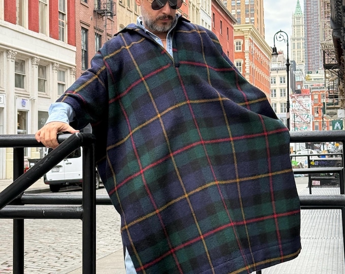 Mens Winter Tartan Wool Plaid Caftan
