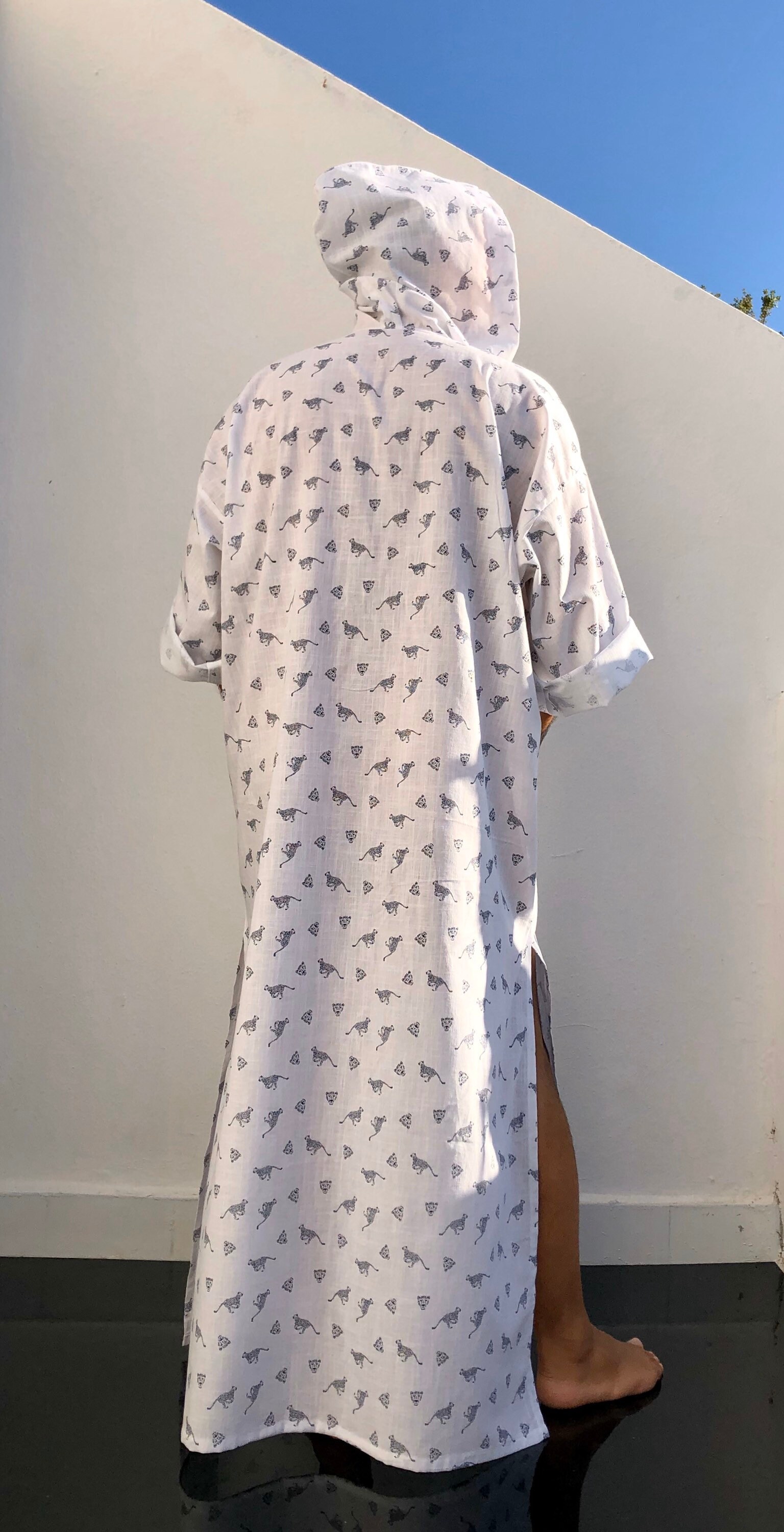 Tiger Print - Mens kaftan with HOOD cotton & Linen CAFTAN for men ...