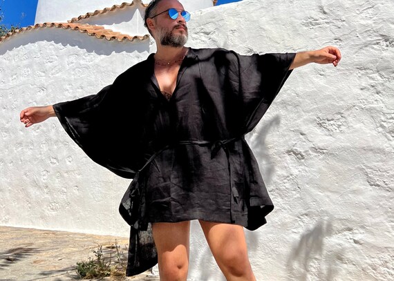 Mens Cotton Gauze Mini Caftan for Men Kaftan Festival Clothing Black White Ponchos Burning Man Ancient Roman Style Caftan Etsy UK