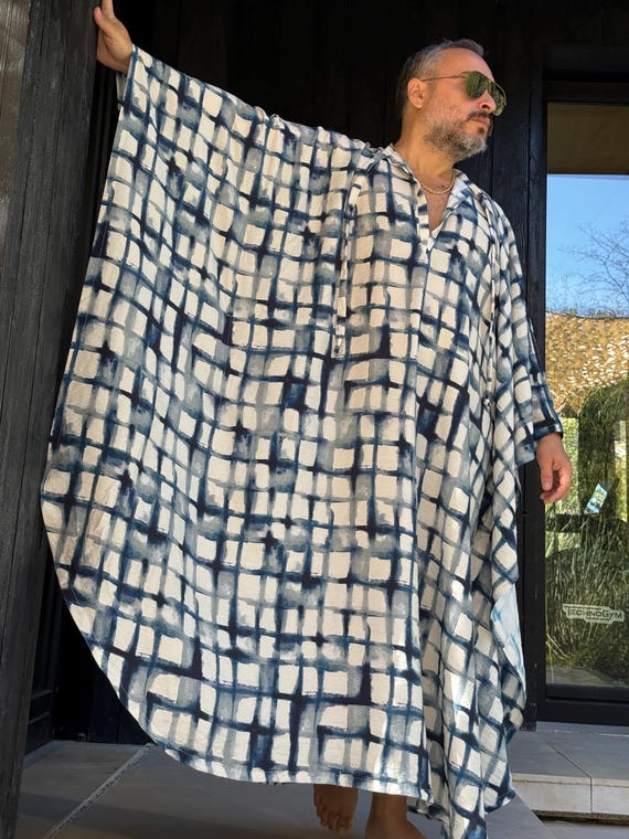 Mens Tie Dye Viscose Caftan: Handmade Greek Style Robe