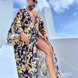 Mens Robe silky chiffon caftan , Robe caftan for men, kaftan festival clothing black gold ponchos burning man ancient roman style kaftan