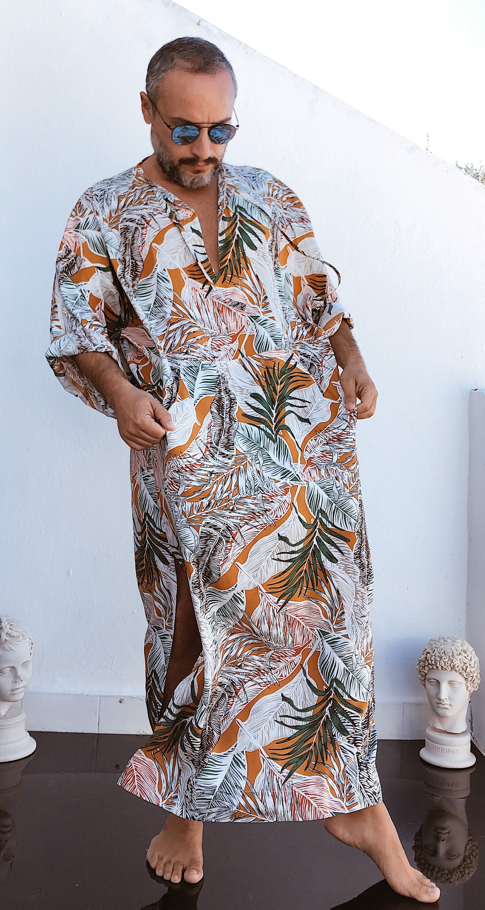Mens Kaftan palm tree tropical greek GREECE style kaftan for men robe