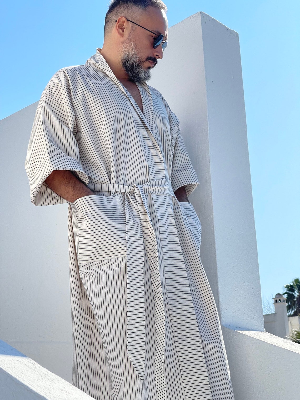 Mens Caftan Cotton Seersucker Robe / Loungewear for Men / Long Etsy