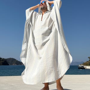 Mens caftan lightweight cotton gauze  authentic CAFTAN for men /  greek style kaftan / loose kaftan blue and white striped