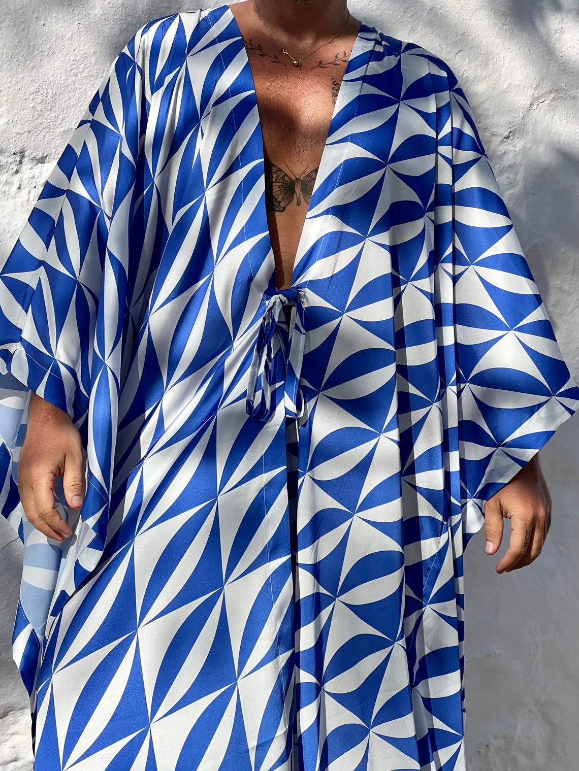 Mens Robe Satin / Long Tunic Kaftan / Tile Kimono / Tile - Etsy