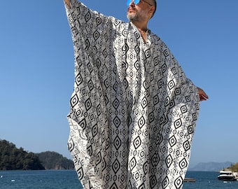 Mens kaftan authentic CAFTAN for men /  greek style kaftan / loose kaftan for men / black and white  / viscose kaftan