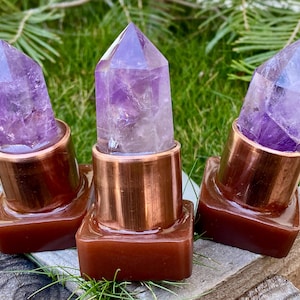 3 Pack Orgone Energy Mini Cloudbuster Set Amethyst Scepter Point Copper Pipe – Handmade Energy Harmonizers - Desktop Cloudbusters