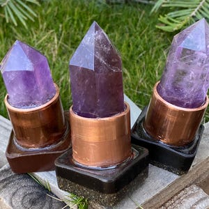 Lot de 3 tuyaux en cuivre à pointe sceptre améthyste orgone Energy - Harmoniseurs d'énergie faits main