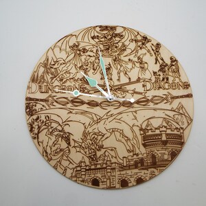 Dungeons and Dragons Clock etched on 5mm ply, with a quartz clock movement