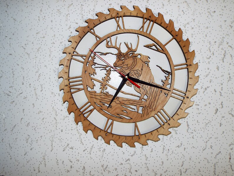 Laser Cut Saw Blade Clock Witha Buck Jumping Etsy