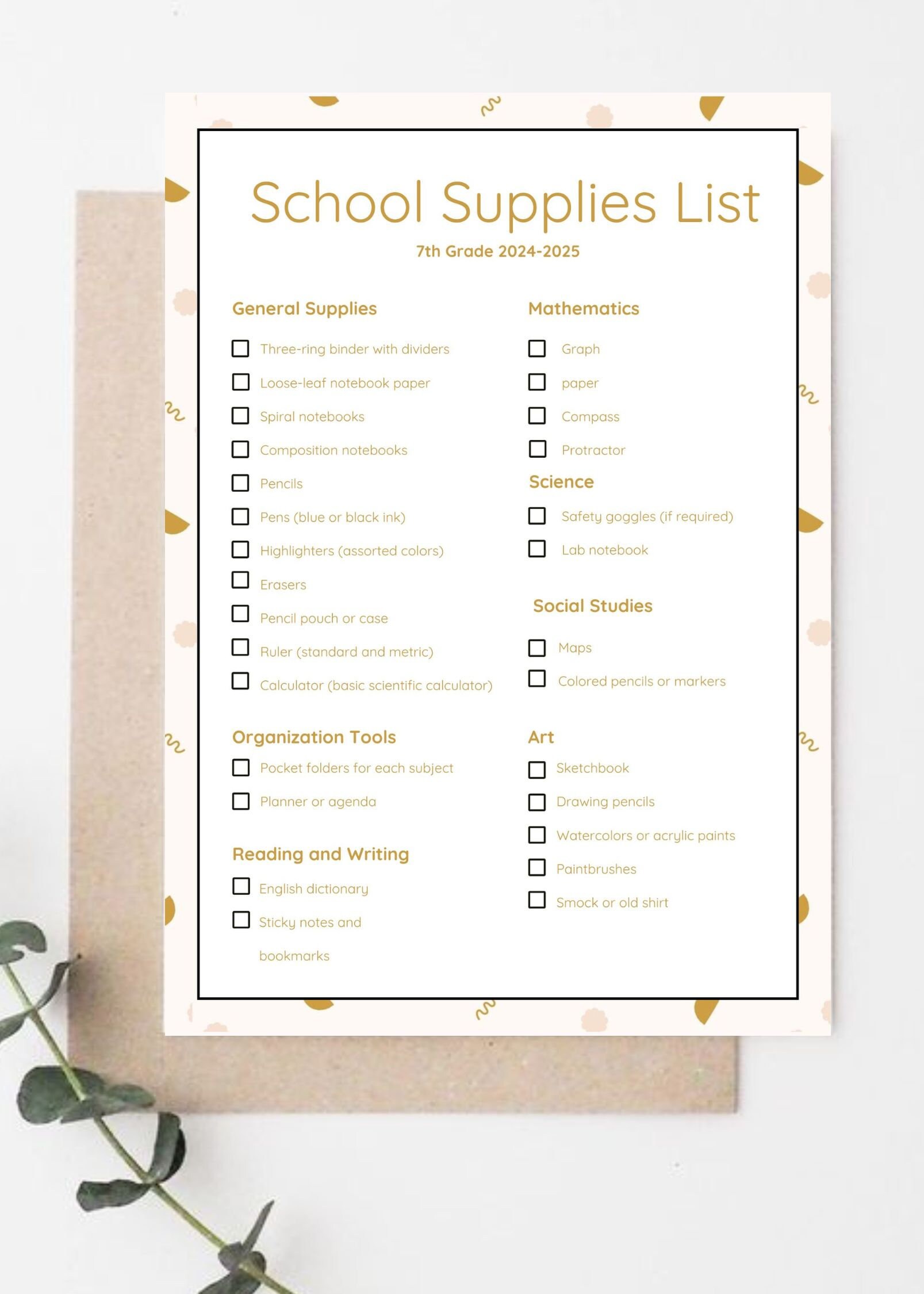 Digital Printable Editable School Supplies Checklist Prepare for School ...