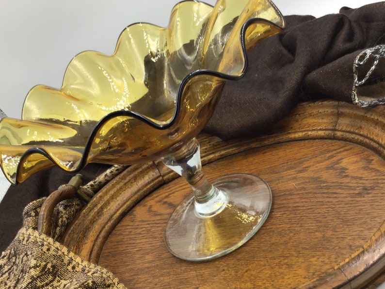 Amber Fluted Compote or Candy Dish Mid Century