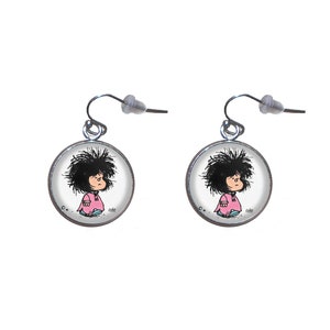 Pendientes de colgar de Acero, Diámetro 20mm, Hecho a Mano Ilustración Mafalda