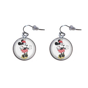 Ohrhänger aus Stahl, Durchmesser 20 mm, handgefertigte Minnie-Illustration