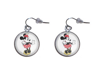 Steel Dangle Earrings, Diameter 20mm, Handmade Minnie Illustration