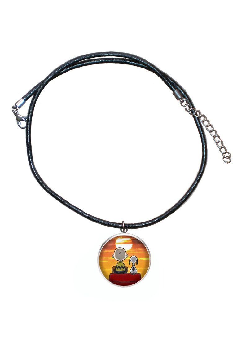 Charlie Brown Illustration Leather Cord,Handmade 30mm Steel Pendant