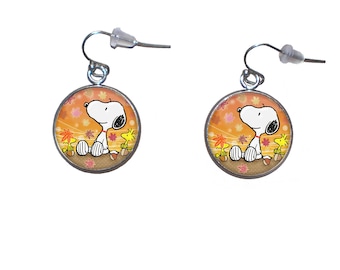 Steel Dangle Earrings, Diameter 20mm, Handmade Illustration Snoop 2