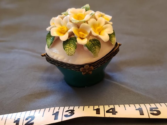 Antique Pill Box with Ceramic Flowers - image 1
