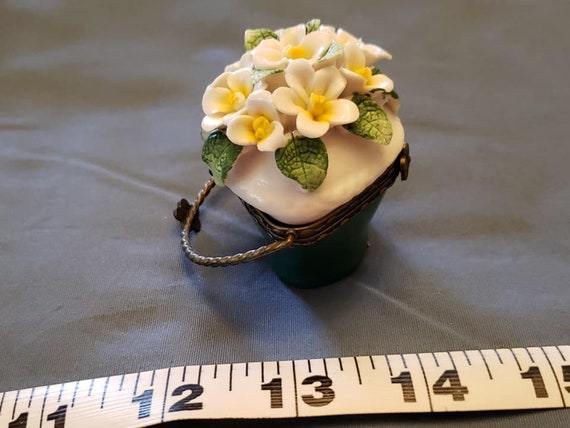 Antique Pill Box with Ceramic Flowers - image 3